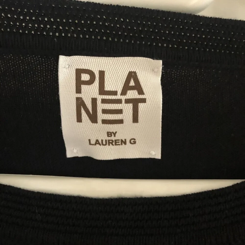 Planet By Lauren G Pima Cotton Sweater Black Hole Cut Out Boxy Pullover One Size - Picture 3 of 5